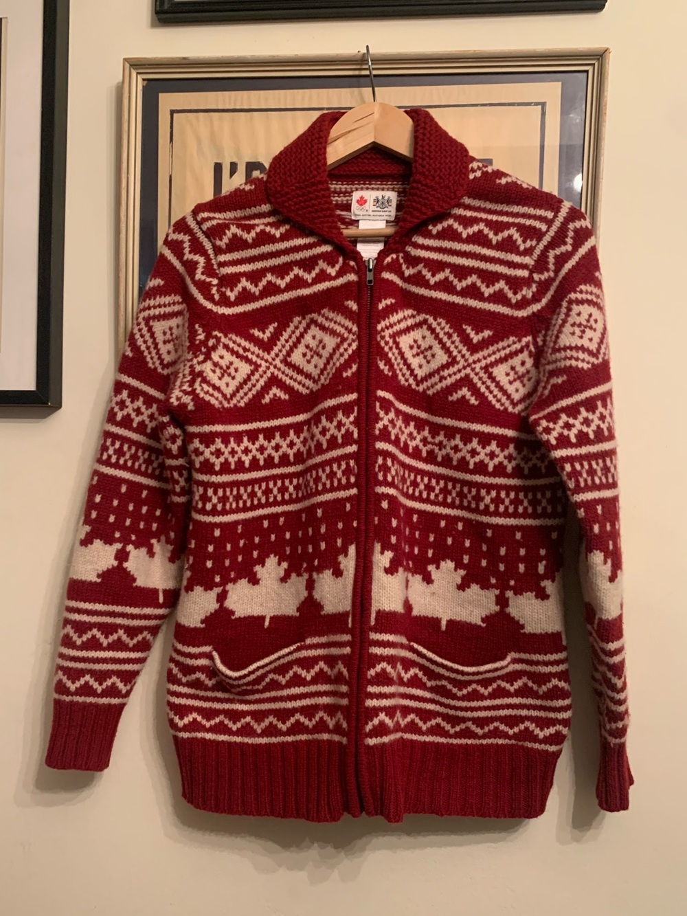 Hudson’s Bay Company Red White Team Canada Olympic Zip-Up Wool Cardigan Size XL